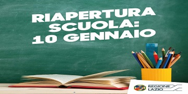 Scuola: nel Lazio riapertura per tutti il 10 gennaio